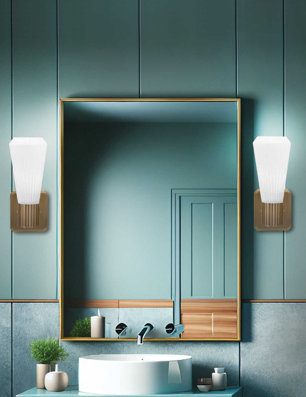 Everleigh One Light Wall Sconce in New Age Brass with White Opal Shade