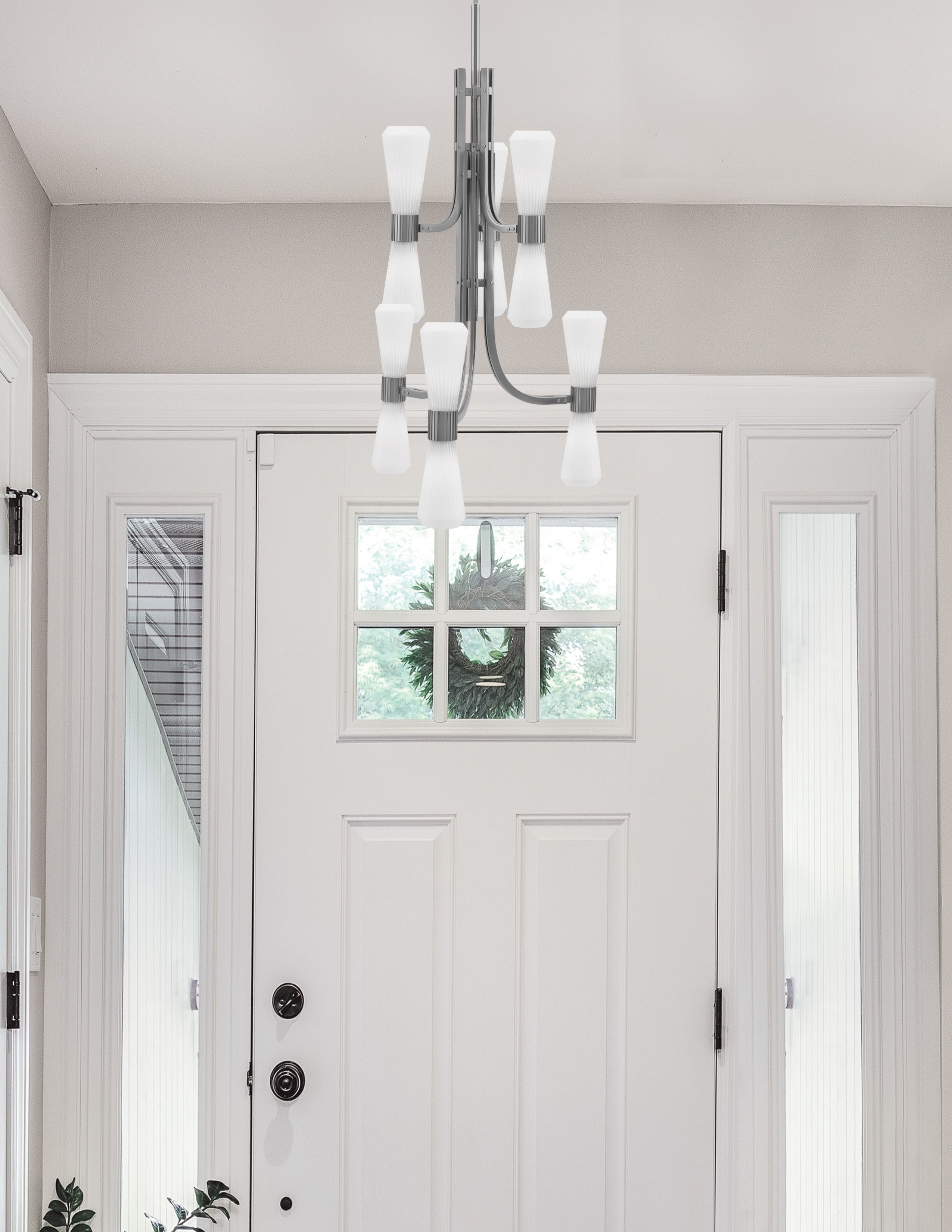 Everleigh 12 Light Chandelier in Graphite with White Opal Shade