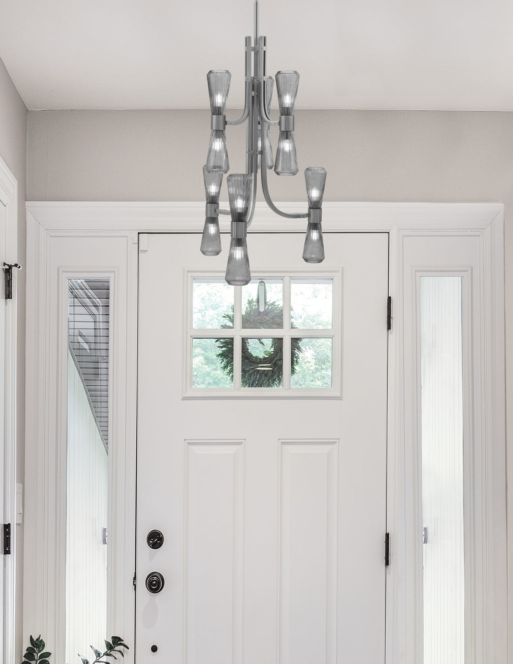 Everleigh 12 Light Chandelier in Graphite with Smoke Ribbed Shade