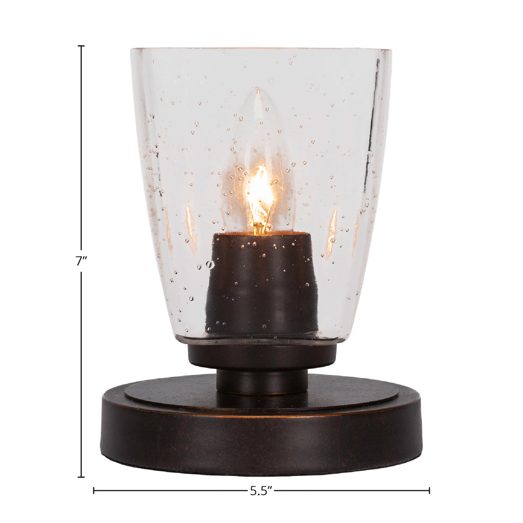 Luna One Light Table Lamp in Dark Granite with 4.5" Square Clear Bubble Shade