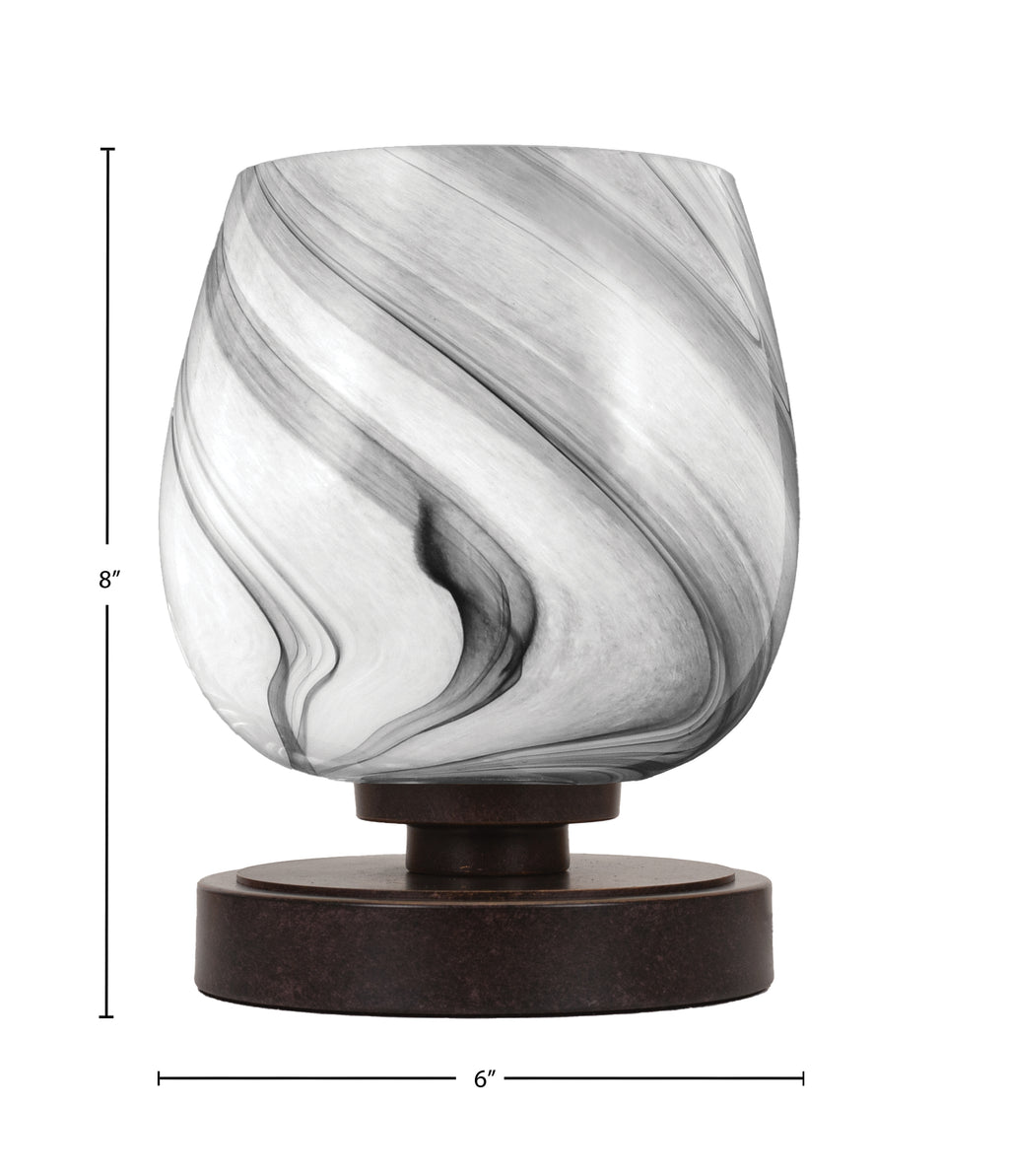 Luna One Light Table Lamp in Dark Granite with 6" Onyx Swirl Glass Shade