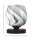 Luna One Light Table Lamp in Dark Granite with 6" Onyx Swirl Glass Shade
