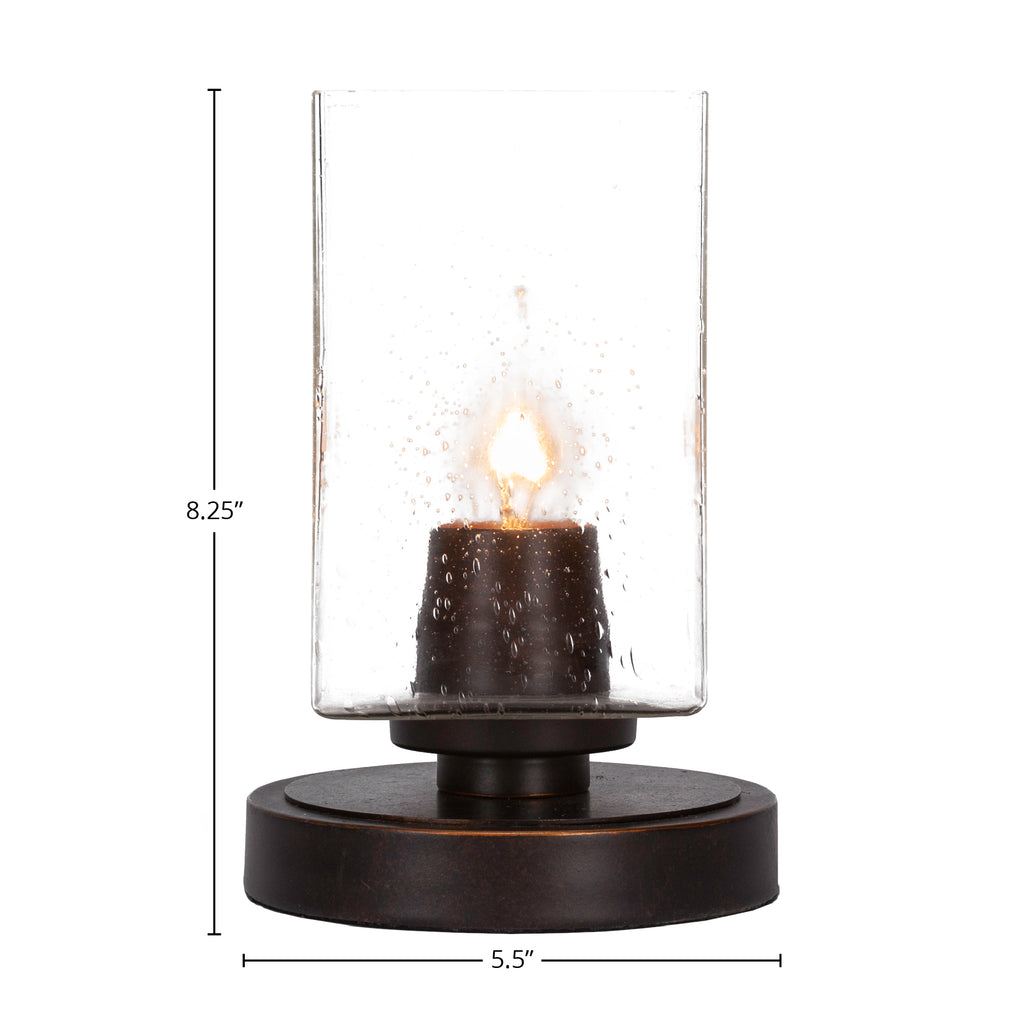 Luna One Light Table Lamp in Dark Granite with 4" Square Clear Bubble Shade