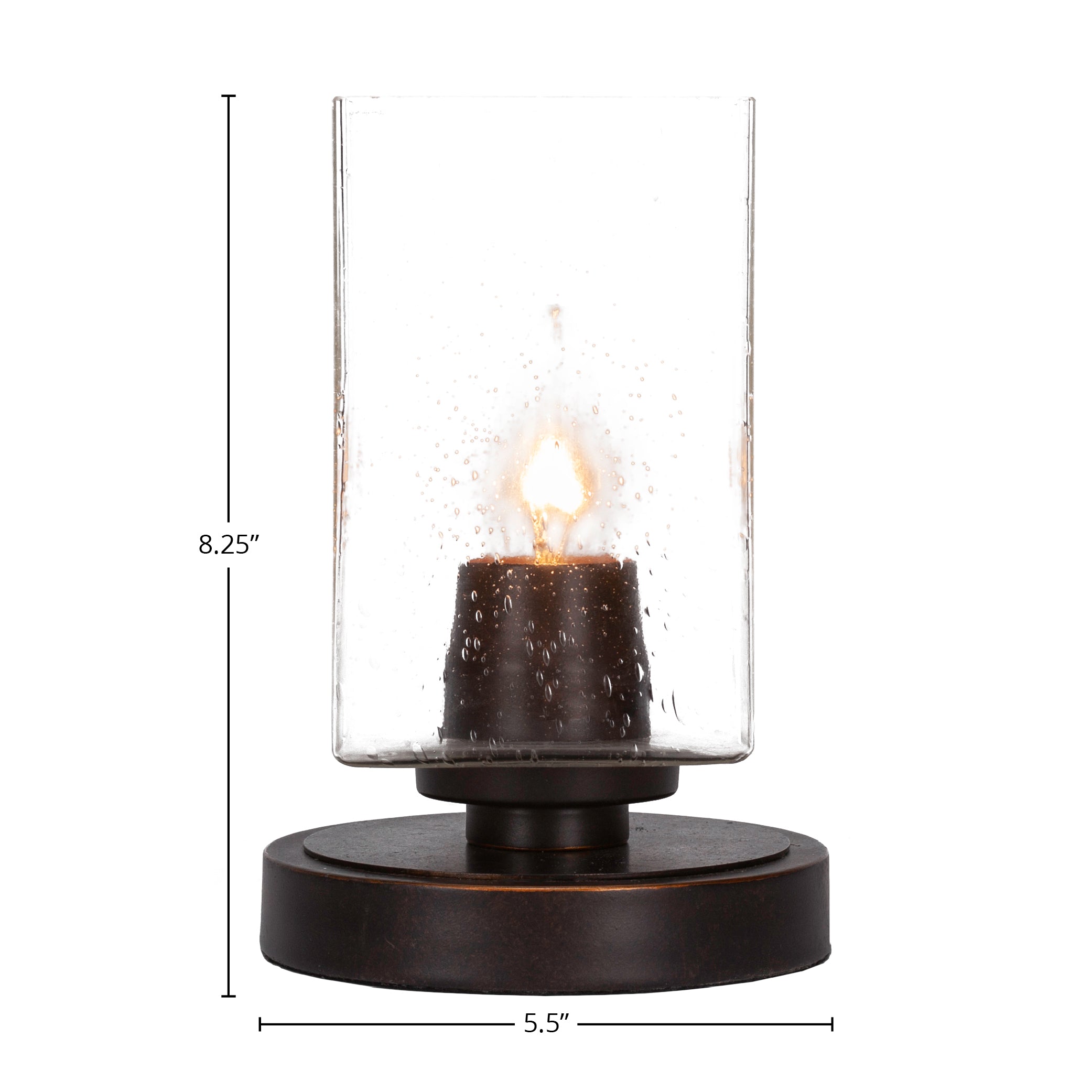 Luna One Light Table Lamp in Dark Granite with 4" Square Clear Bubble Shade