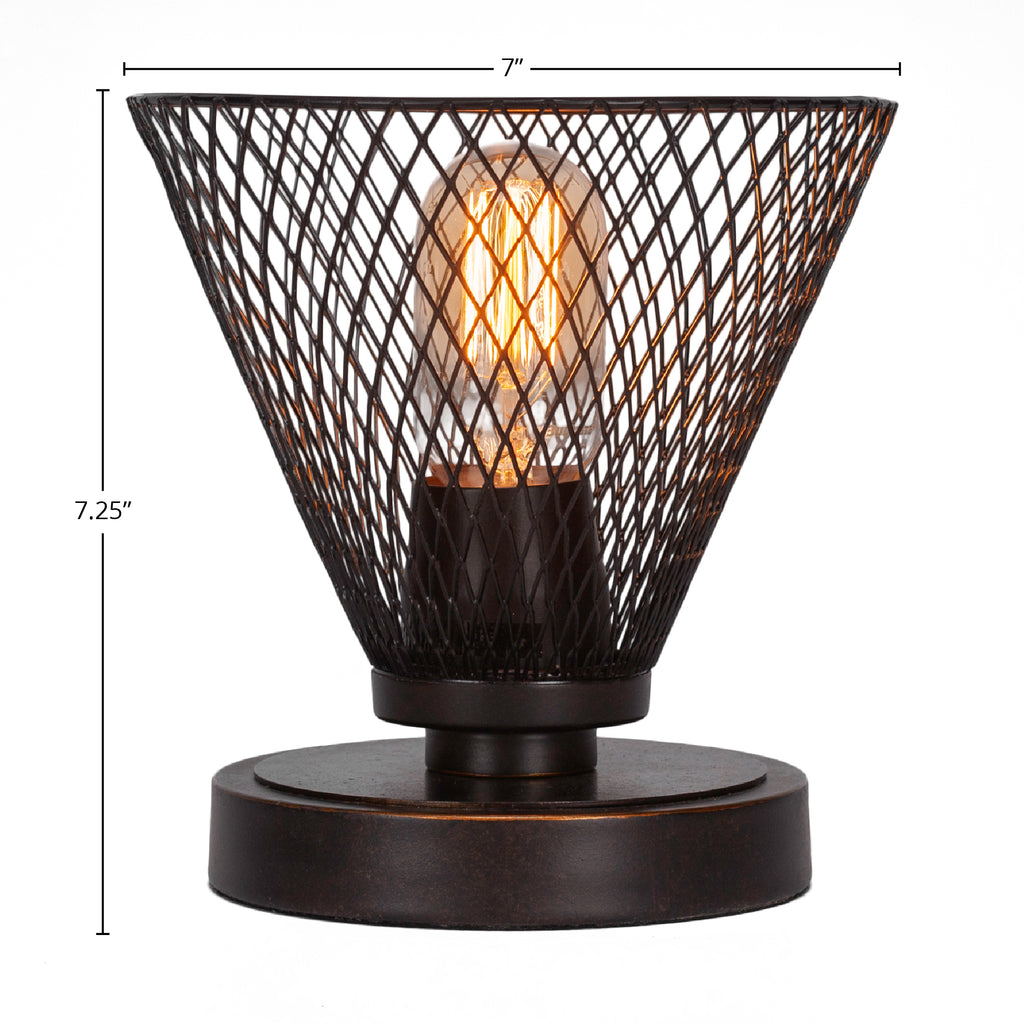 Luna One Light Table Lamp in Dark Granite with 7" Dark Granite Cone Mesh Metal Shade Shade