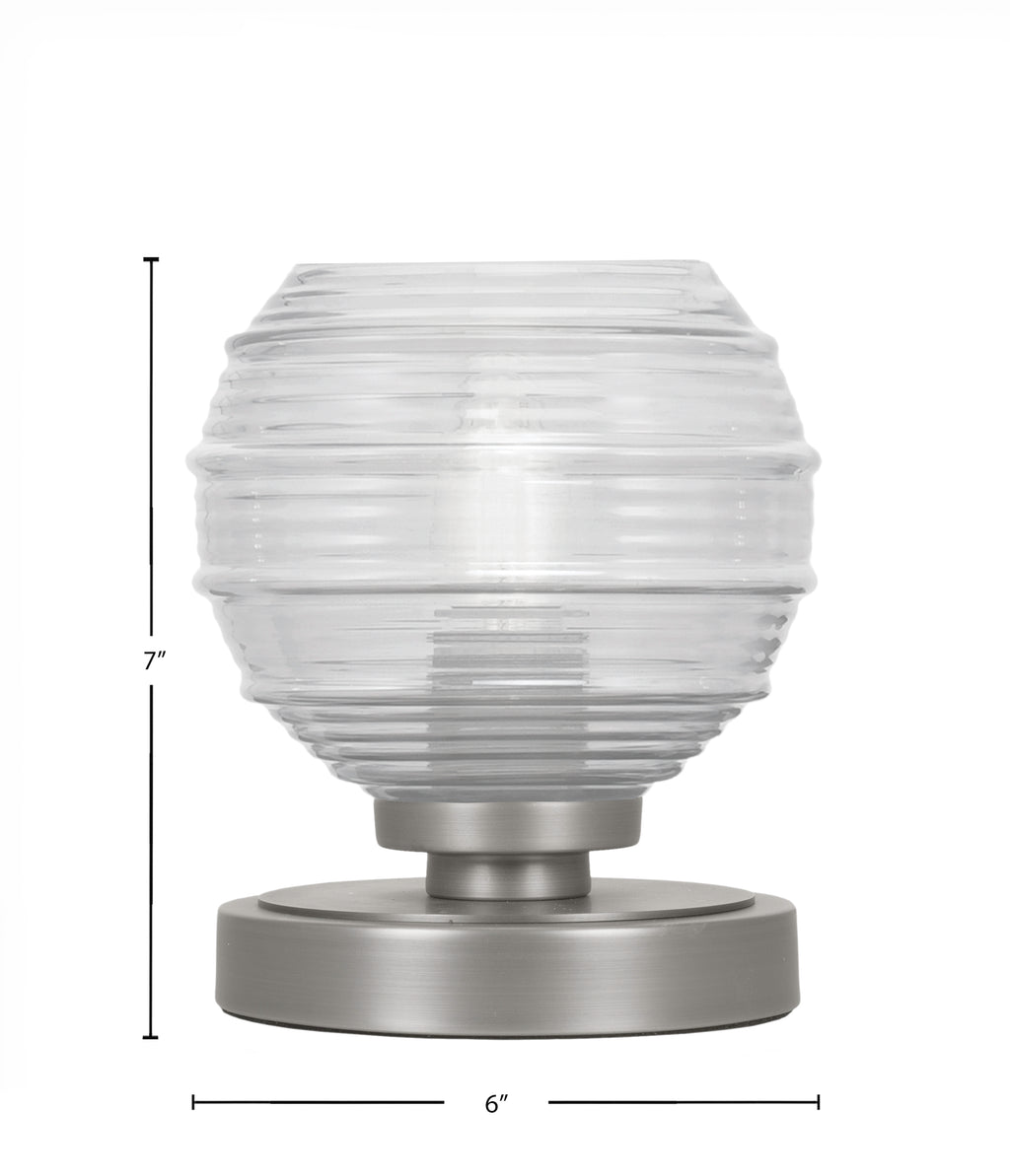 Luna One Light Table Lamp in Graphite with 6" Clear Ribbed Shade