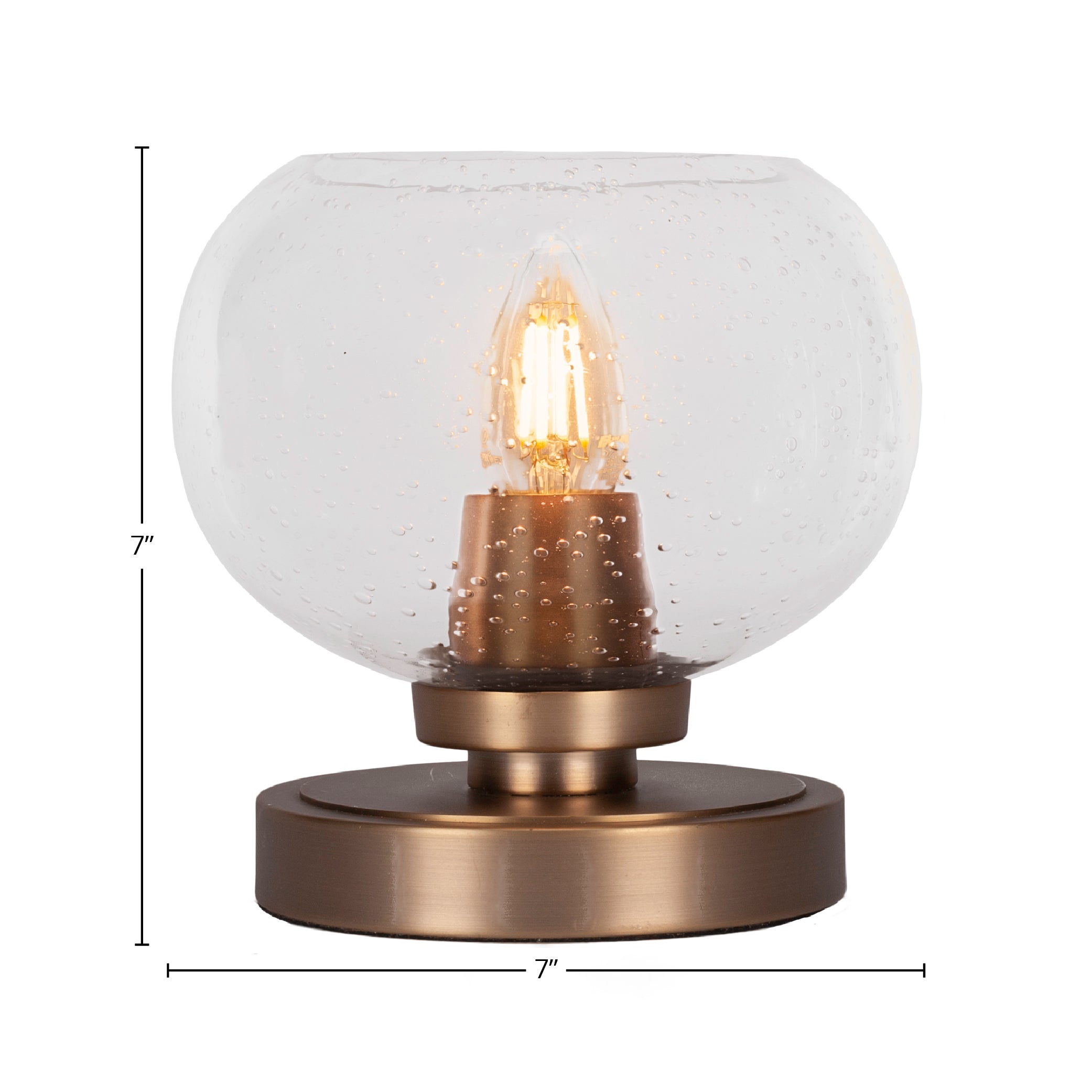 Luna One Light Table Lamp in New Age Brass with 7" Clear Bubble Shade
