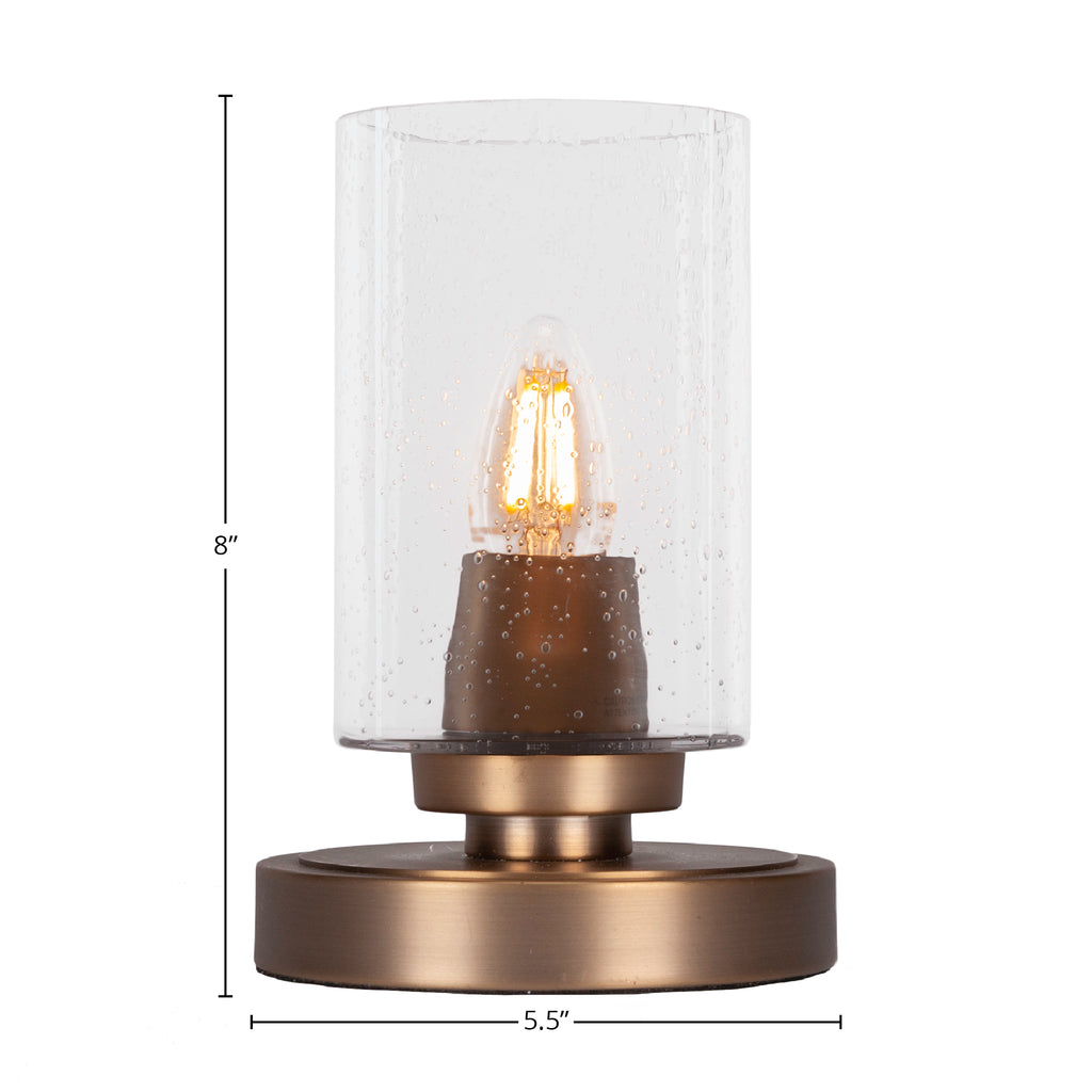 Luna One Light Table Lamp in New Age Brass with 4" Clear Bubble Shade