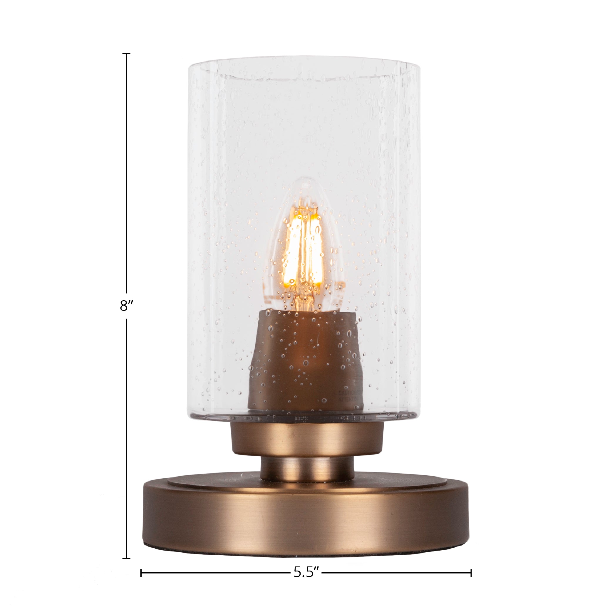 Luna One Light Table Lamp in New Age Brass with 4" Clear Bubble Shade