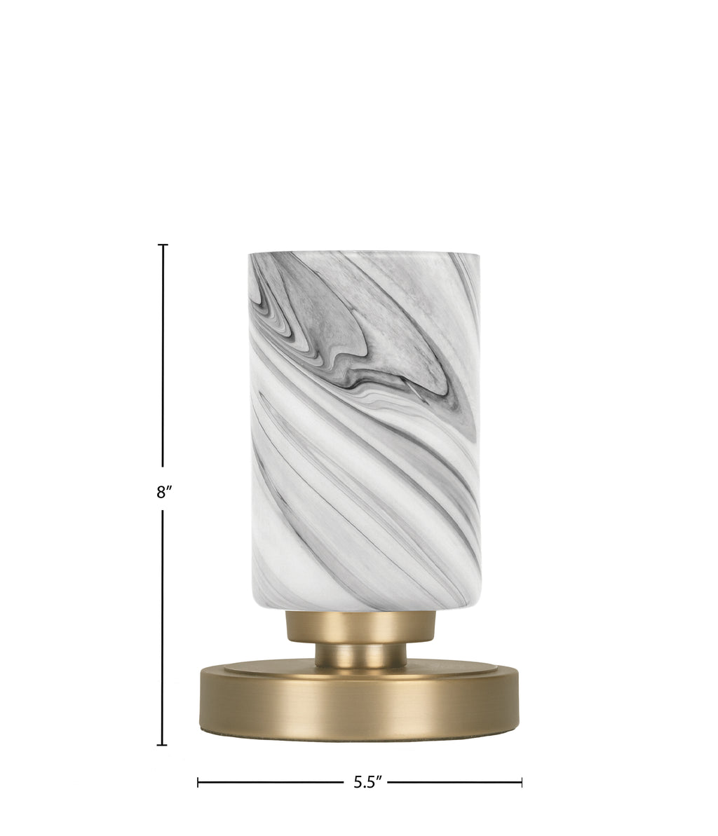 Luna One Light Table Lamp in New Age Brass with 4" Onyx Swirl Glass Shade