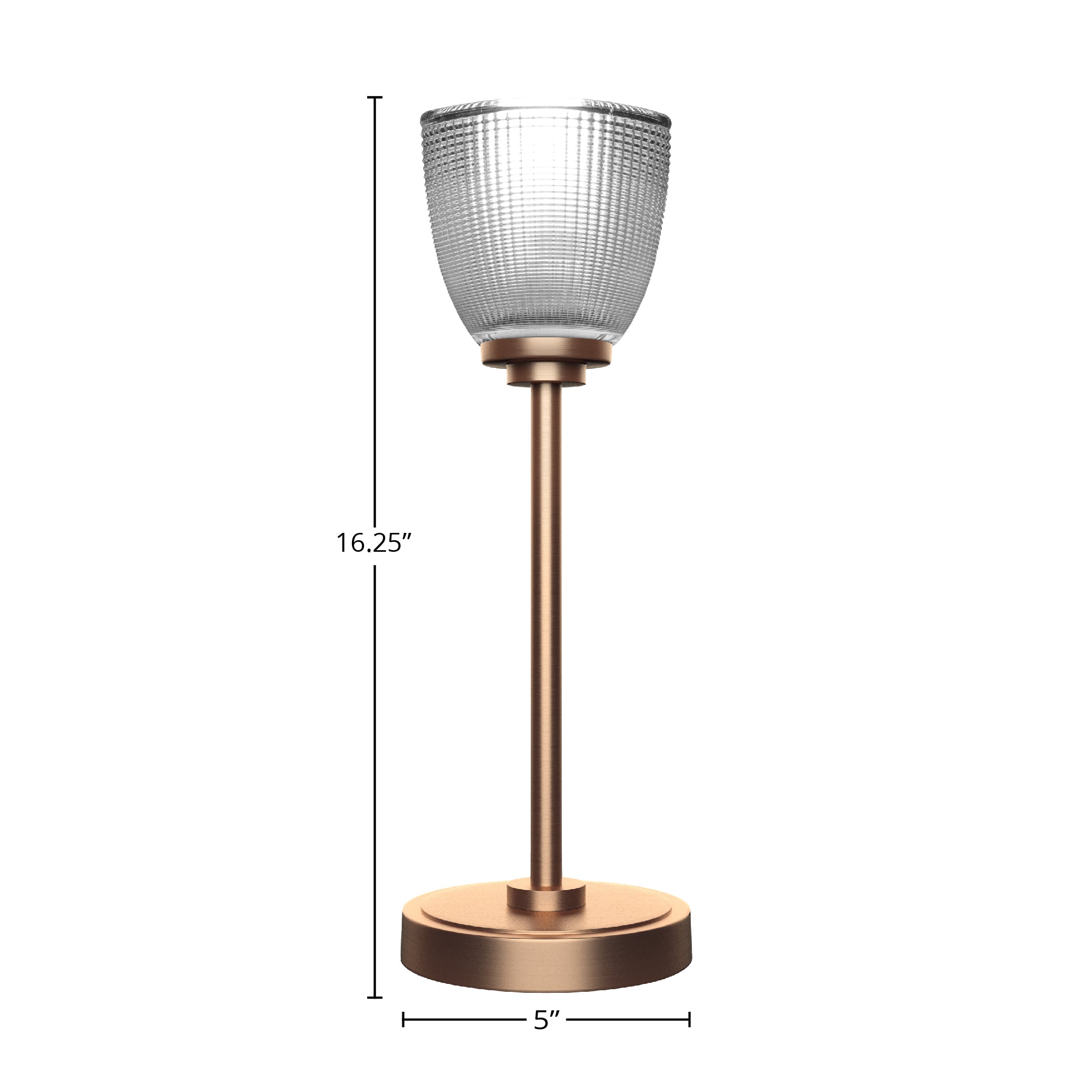 Luna One Light Table Lamp in New Age Brass with 5" Clear Ribbed Shade