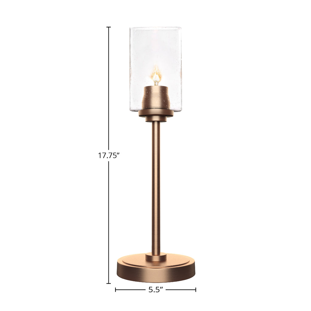 Luna One Light Table Lamp in New Age Brass with 4" Square Clear Bubble Shade