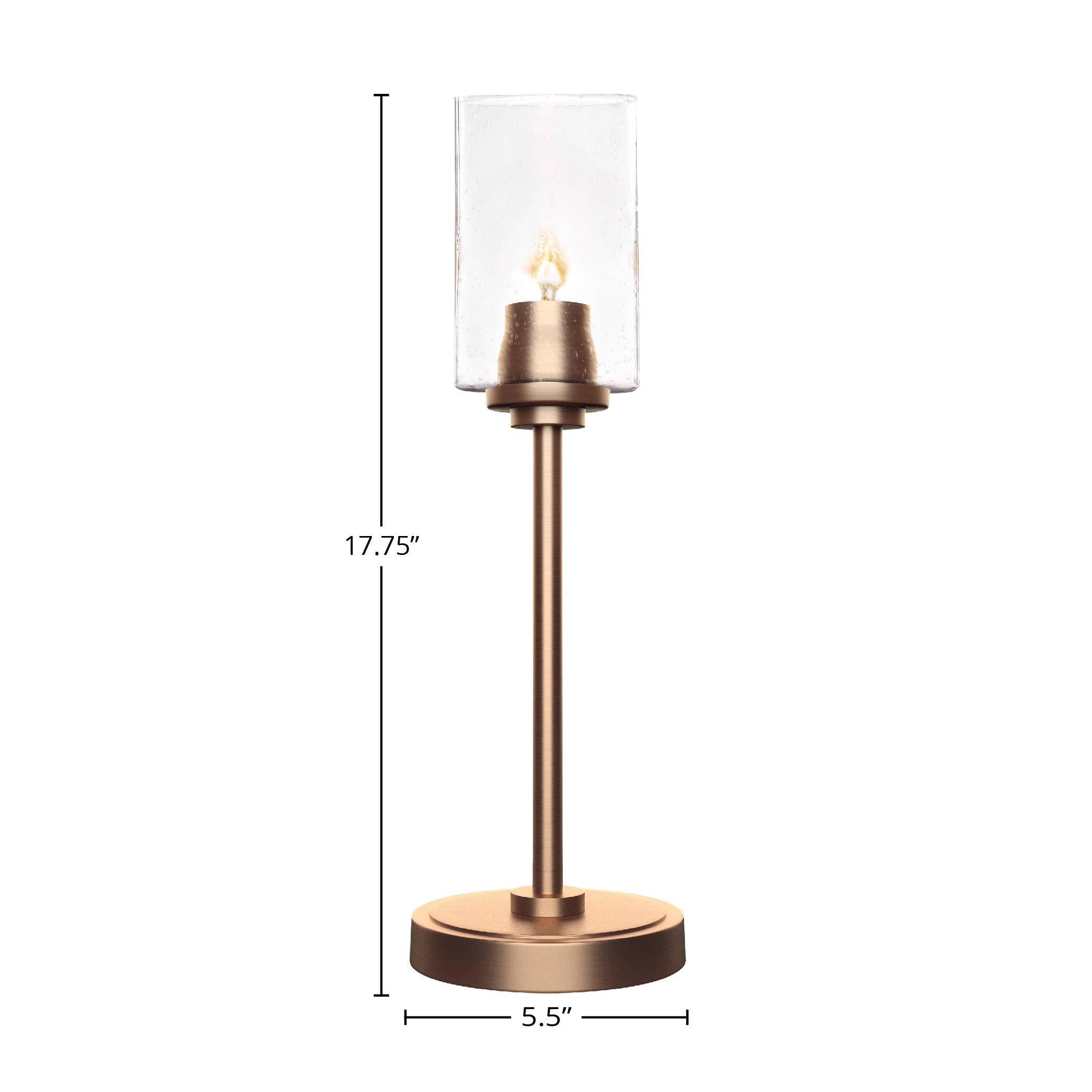 Luna One Light Table Lamp in New Age Brass with 4" Square Clear Bubble Shade