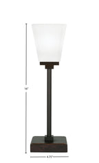 Luna One Light Table Lamp in Dark Granite with 4.5" Square White Muslin Glass Shade