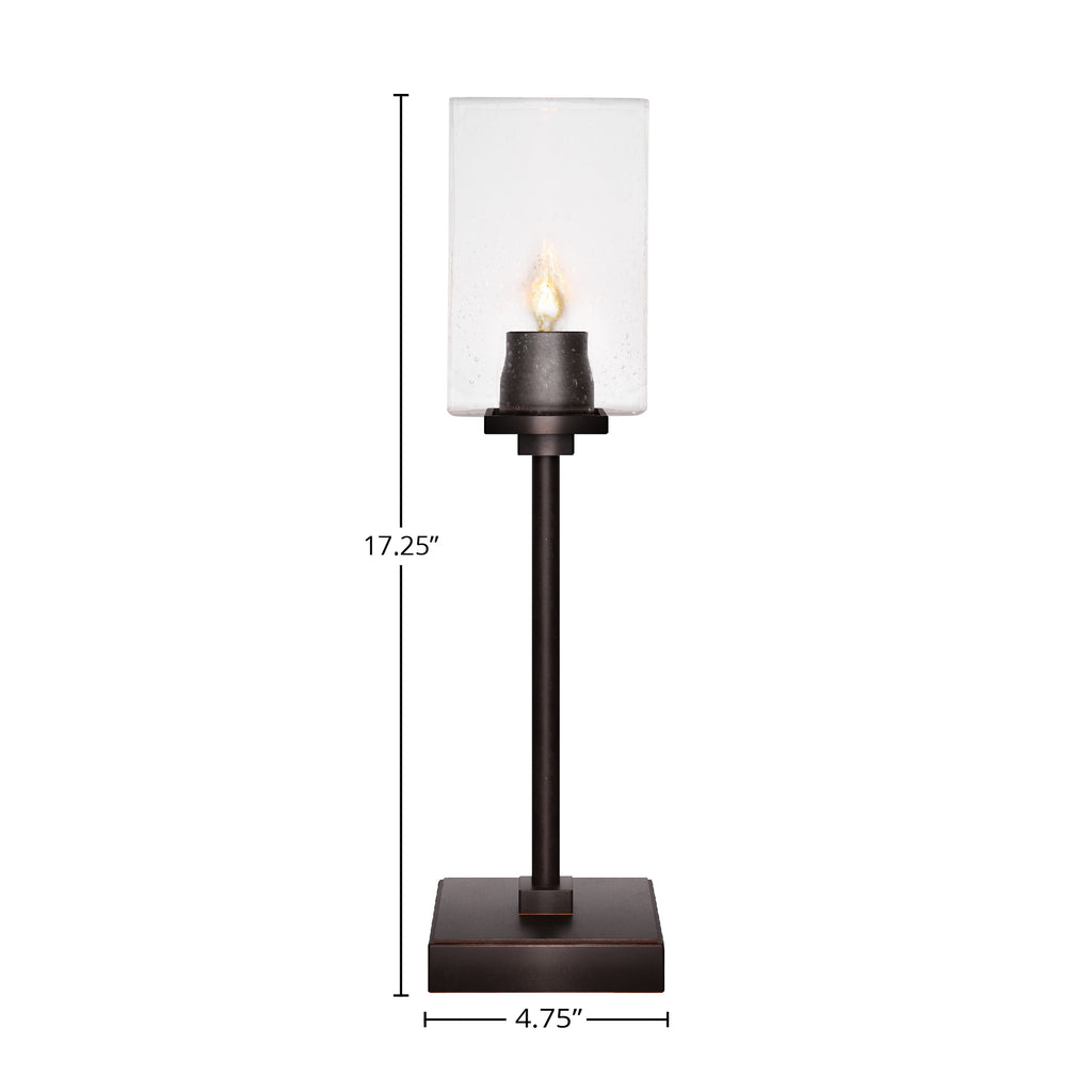 Luna One Light Table Lamp in Dark Granite with 4" Square Clear Bubble Shade