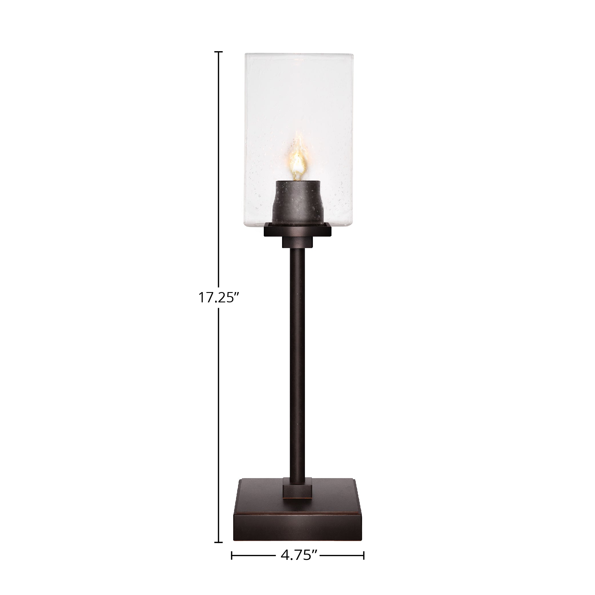 Luna One Light Table Lamp in Dark Granite with 4" Square Clear Bubble Shade