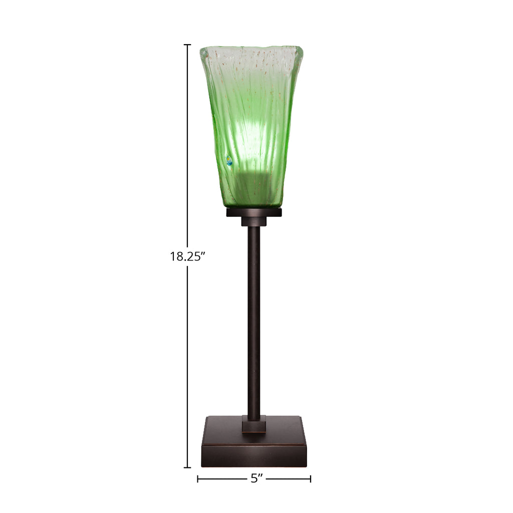 Luna One Light Table Lamp in Dark Granite with 5" Square Kiwi Green Crystal Shade