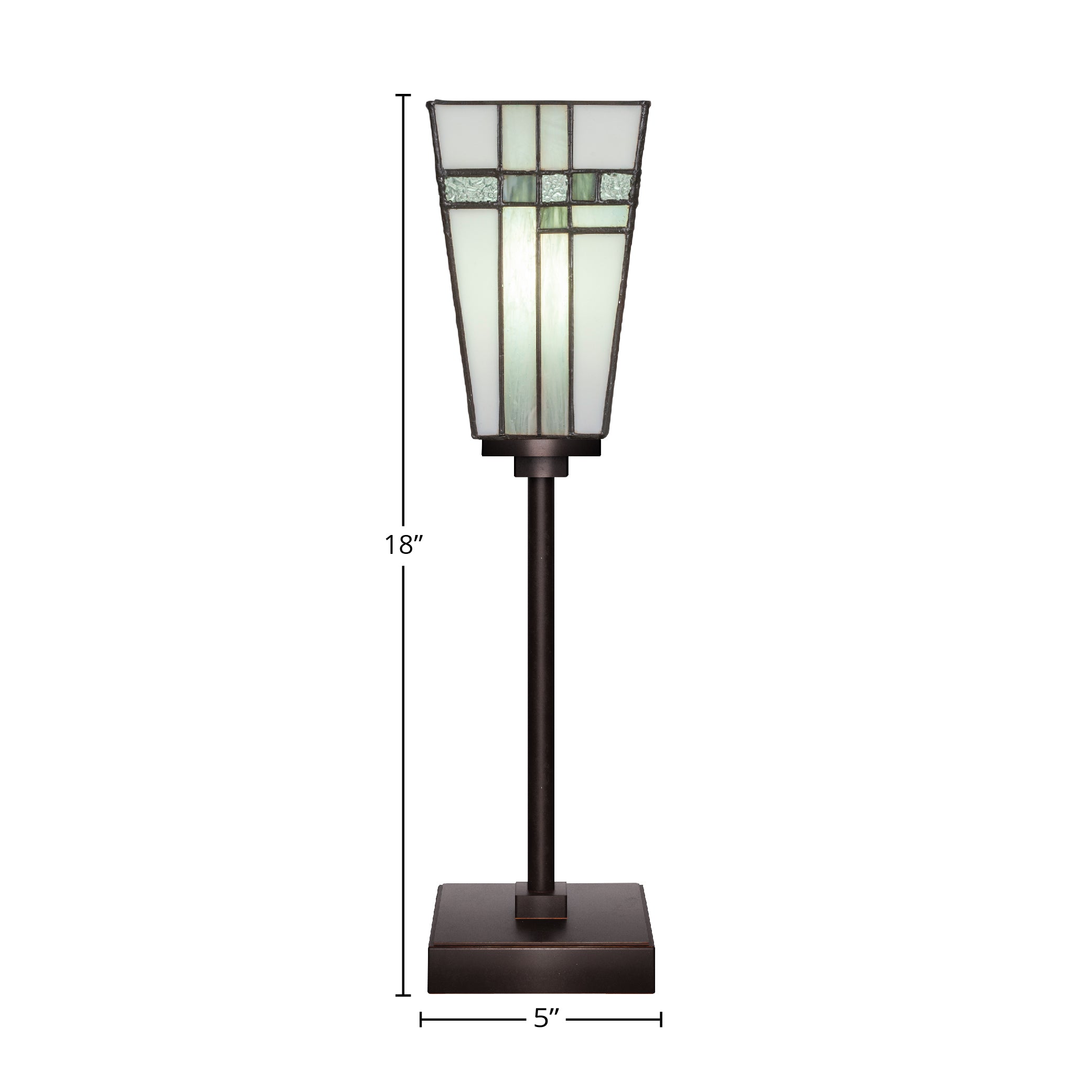 Luna One Light Table Lamp in Dark Granite with 5" Square New Deco Art Glass Shade