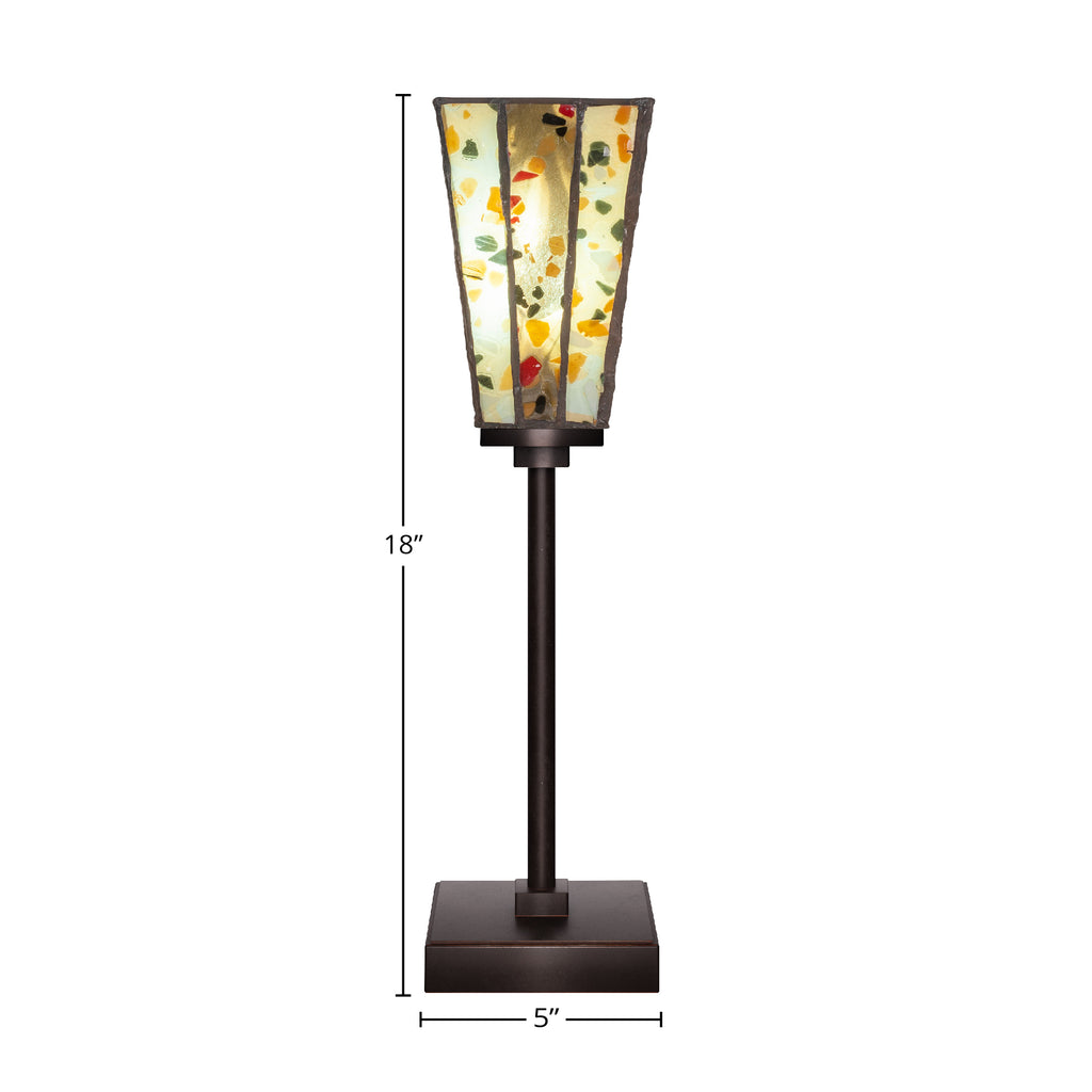 Luna One Light Table Lamp in Dark Granite with 5" Square Fiesta Art Glass Shade