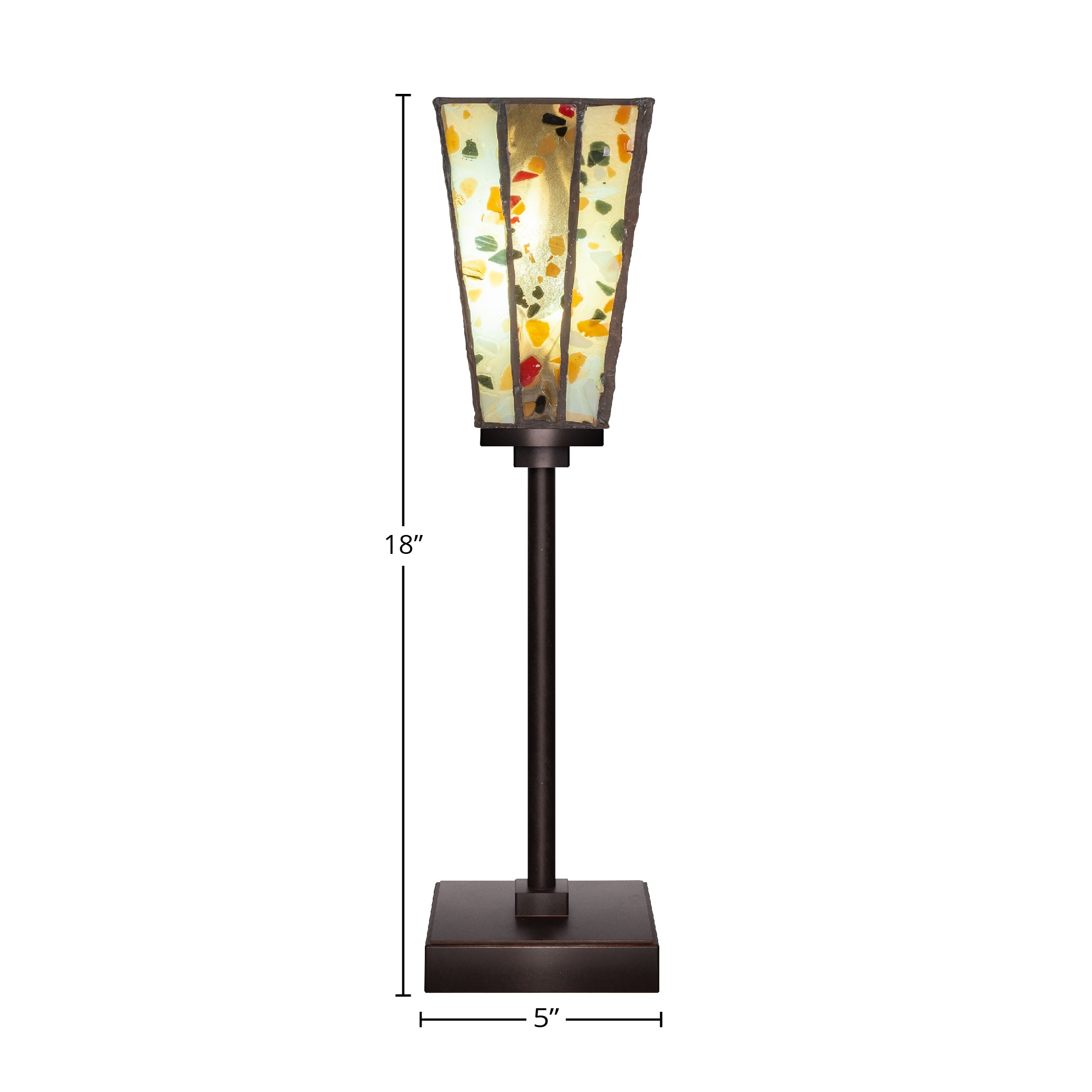 Luna One Light Table Lamp in Dark Granite with 5" Square Fiesta Art Glass Shade