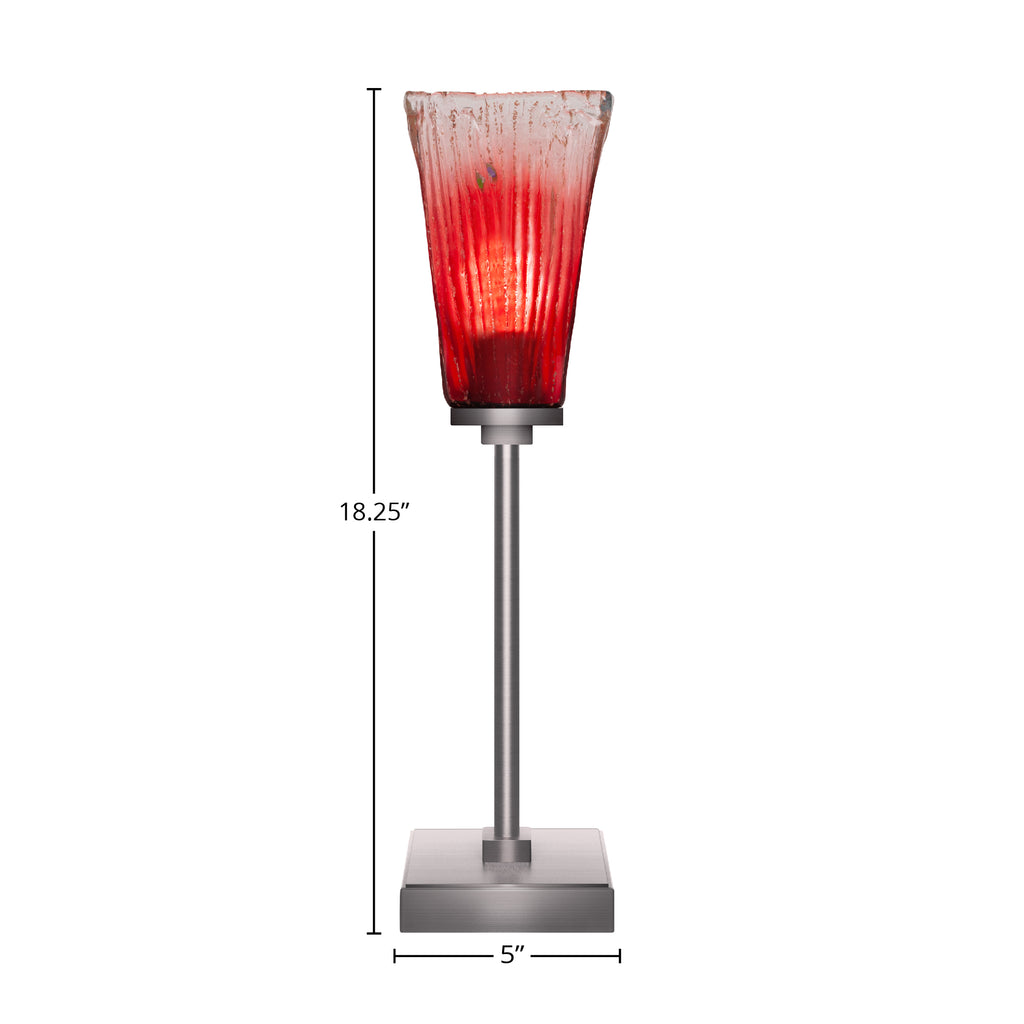 Luna One Light Table Lamp in Graphite with 5" Square Raspberry Crystal Shade