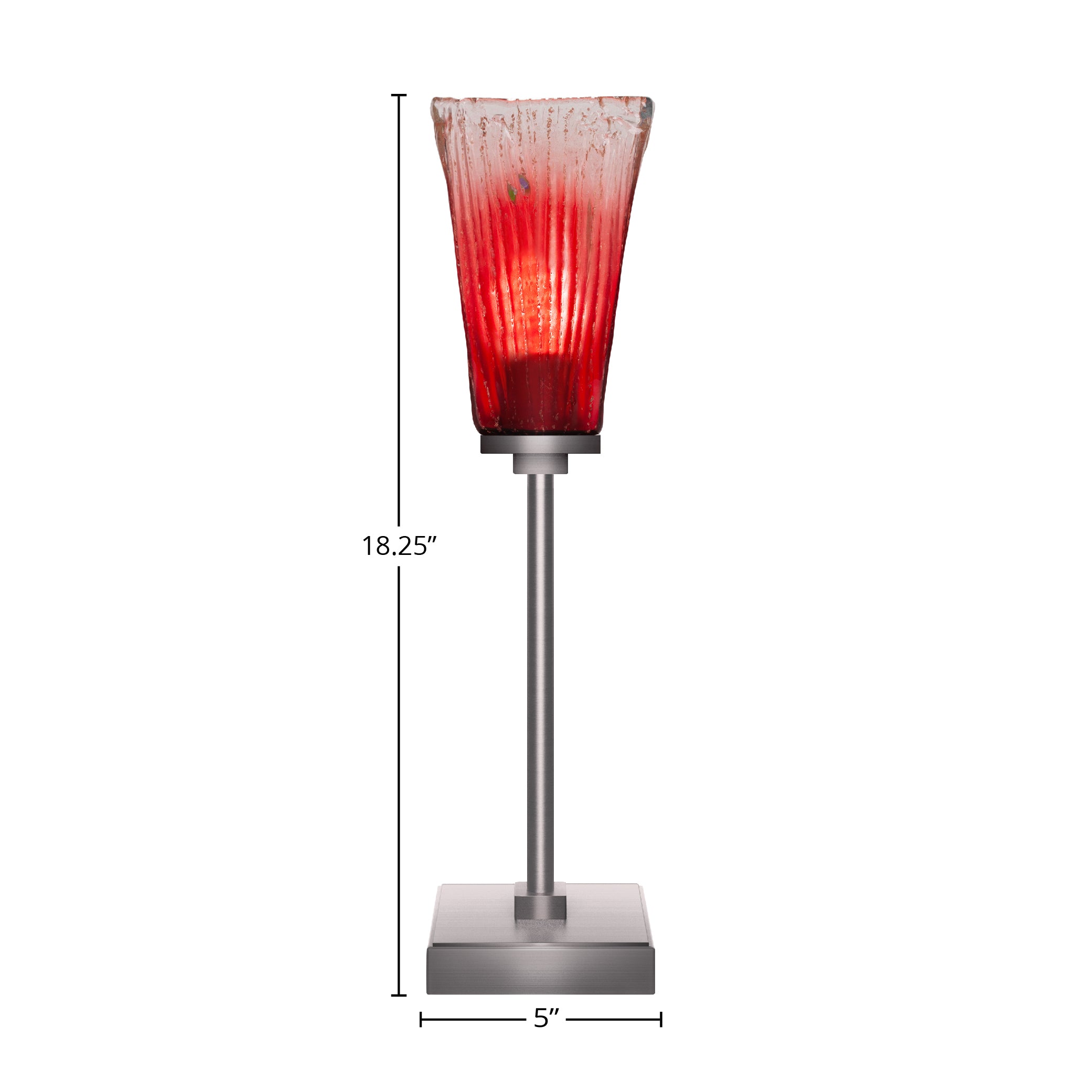 Luna One Light Table Lamp in Graphite with 5" Square Raspberry Crystal Shade