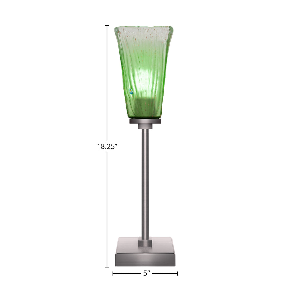 Luna One Light Table Lamp in Graphite with 5" Square Kiwi Green Crystal Shade