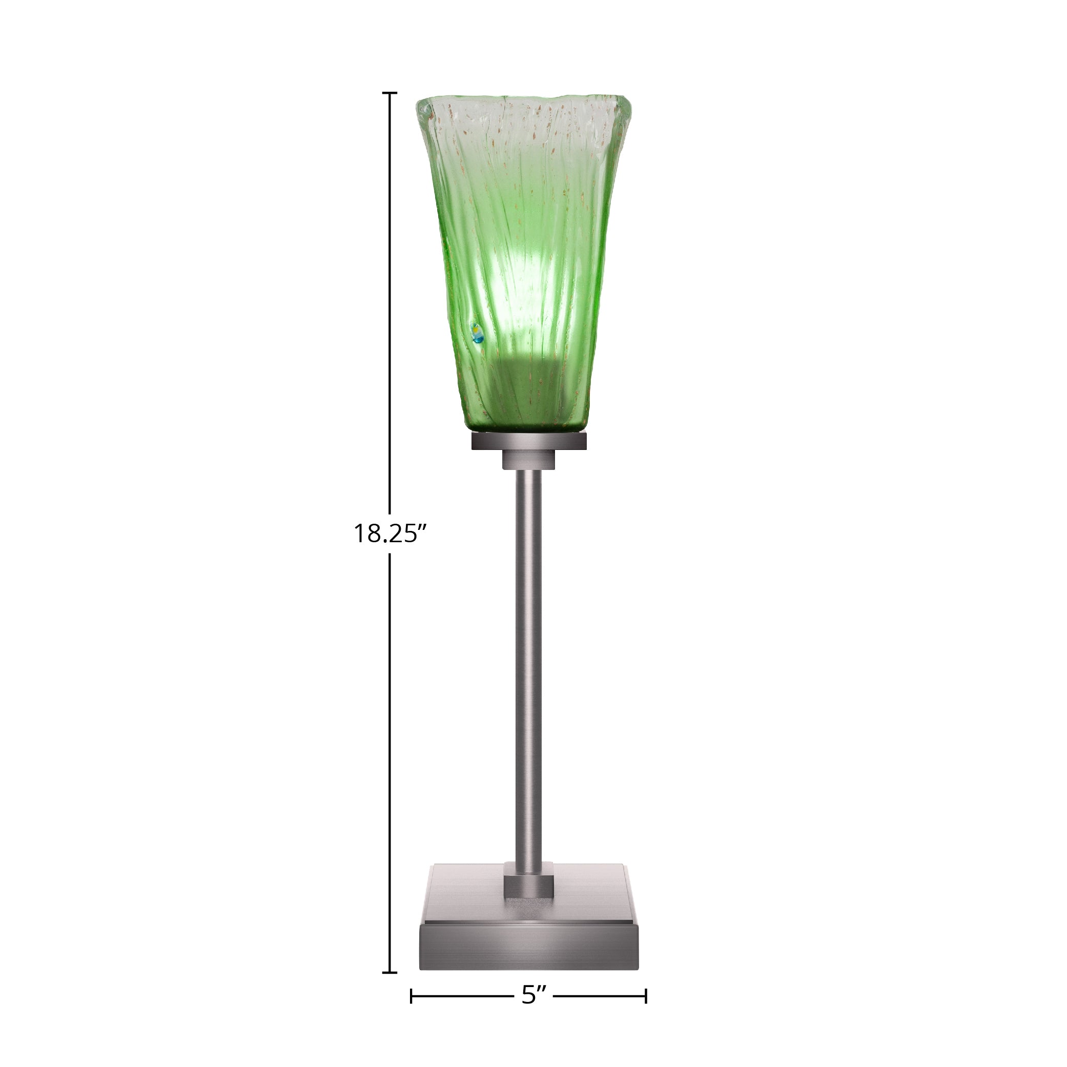 Luna One Light Table Lamp in Graphite with 5" Square Kiwi Green Crystal Shade