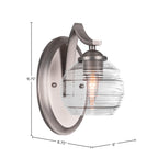 Zilo One Light Wall Sconce in Graphite with 6" Clear Ribbed Shade