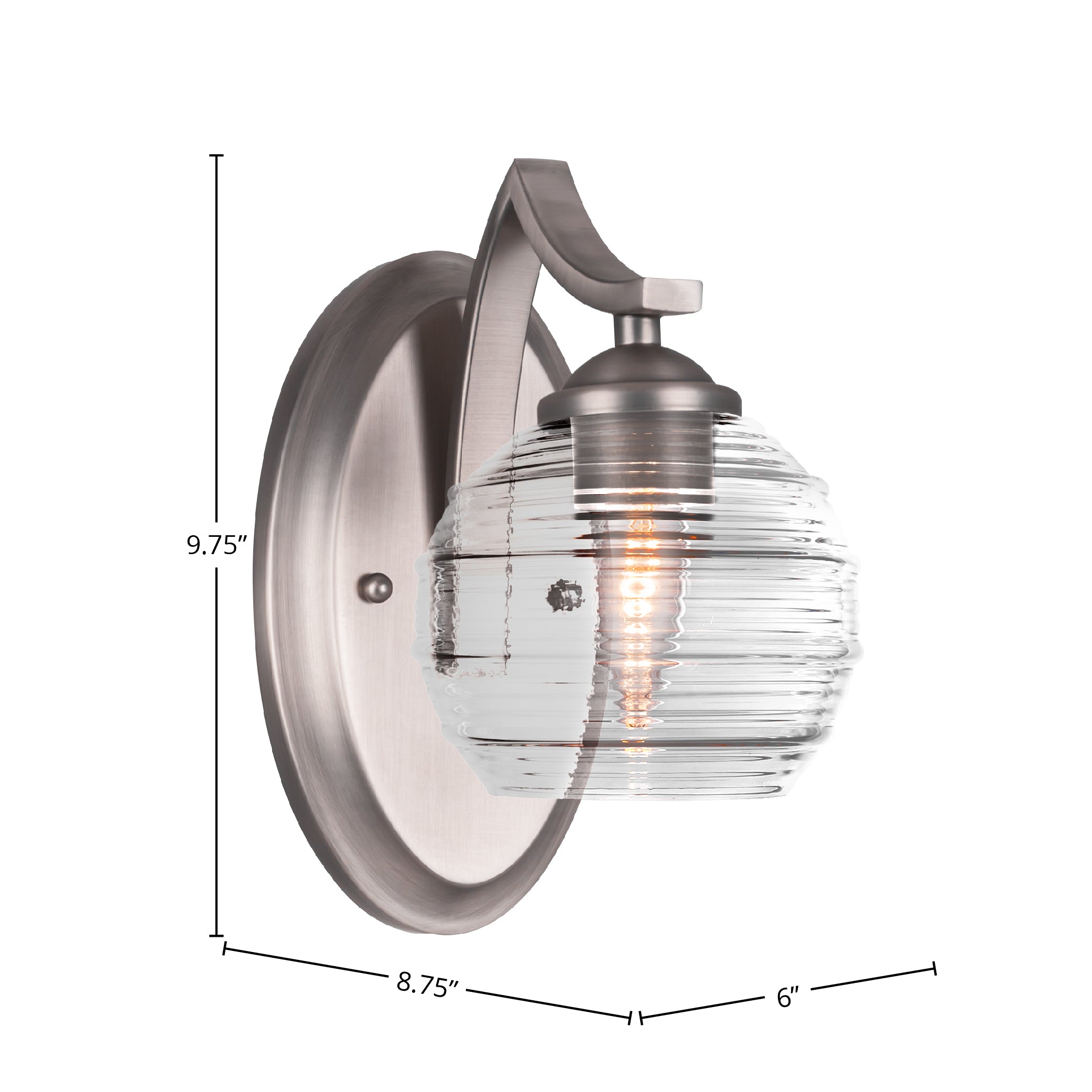 Zilo One Light Wall Sconce in Graphite with 6" Clear Ribbed Shade