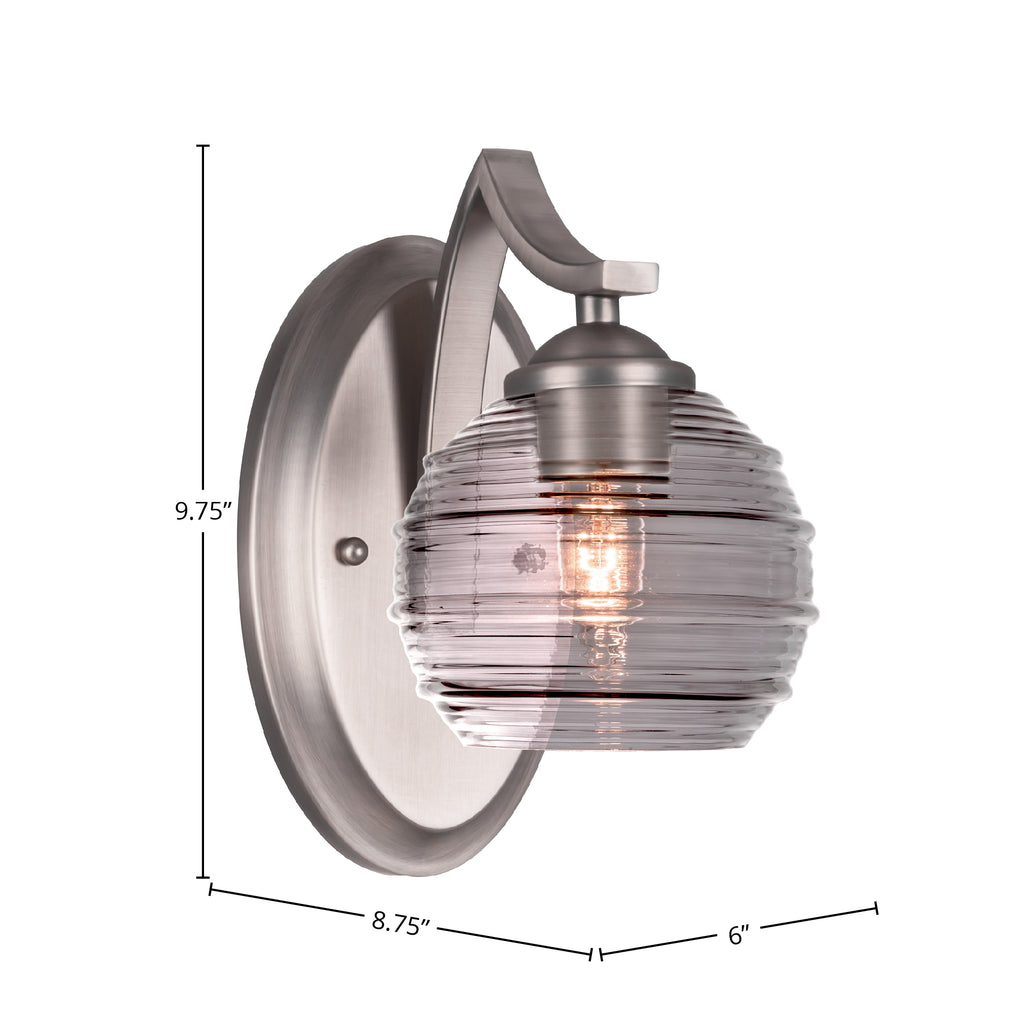 Zilo One Light Wall Sconce in Graphite with 6" Smoke Ribbed Shade