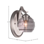 Zilo One Light Wall Sconce in Graphite with 6" Smoke Ribbed Shade