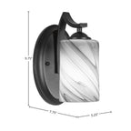 Zilo One Light Wall Sconce in Matte Black with 4" Onyx Swirl Shade