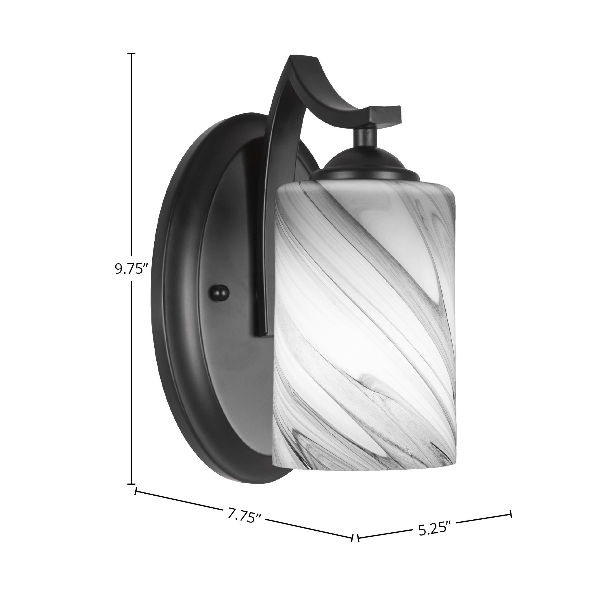 Zilo One Light Wall Sconce in Matte Black with 4" Onyx Swirl Shade