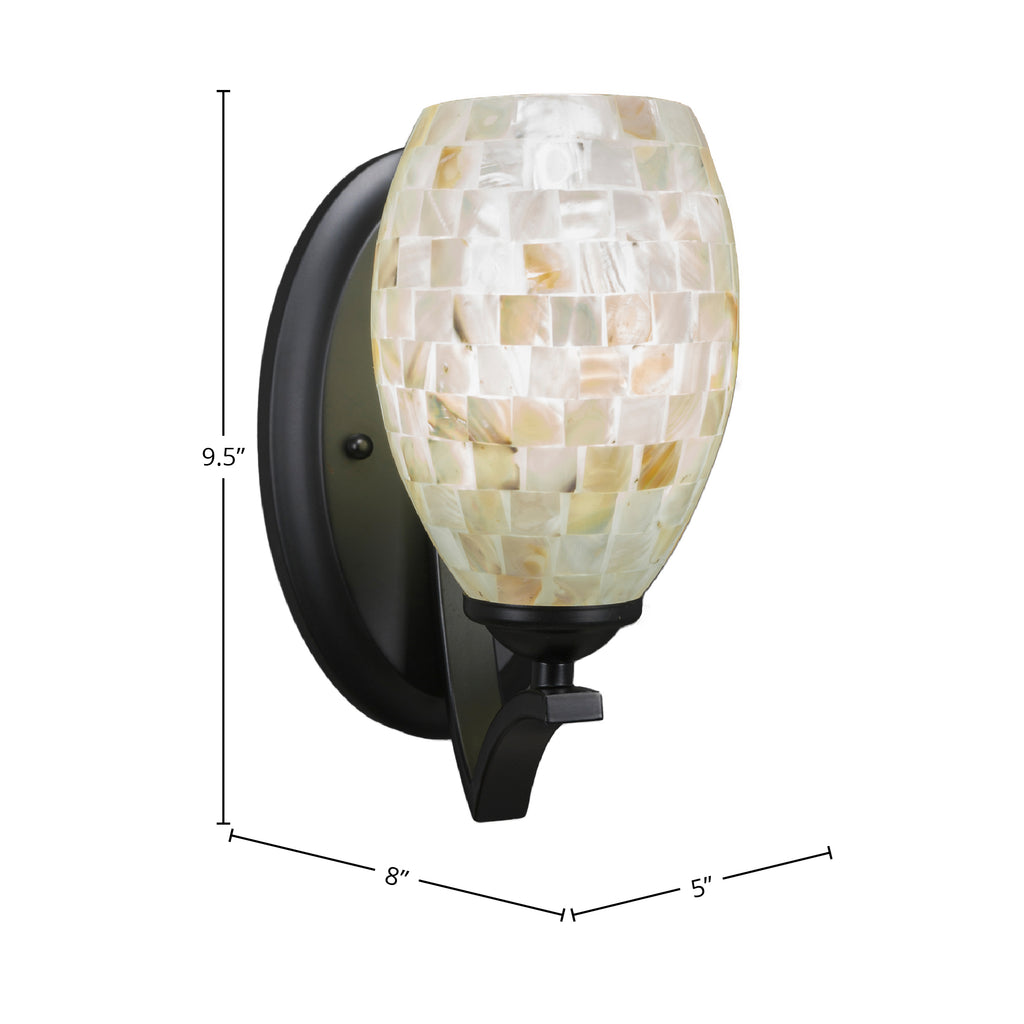 Zilo One Light Wall Sconce in Matte Black with 5" Ivory Glaze Seashell Shade