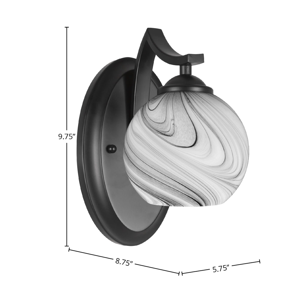 Zilo One Light Wall Sconce in Matte Black with 5.75" Onyx Swirl Shade