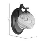 Zilo One Light Wall Sconce in Matte Black with 5.75" Onyx Swirl Shade