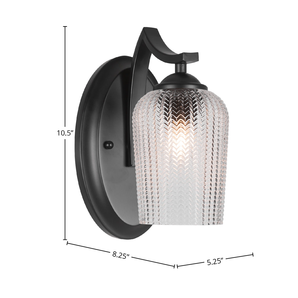 Zilo One Light Wall Sconce in Matte Black with 5" Clear Textured Shade