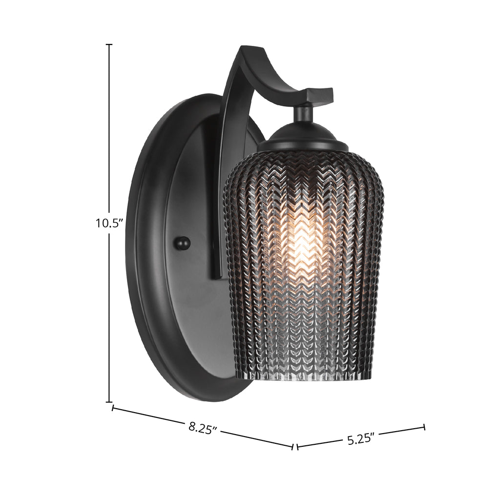 Zilo One Light Wall Sconce in Matte Black with 5" Smoke Textured Shade