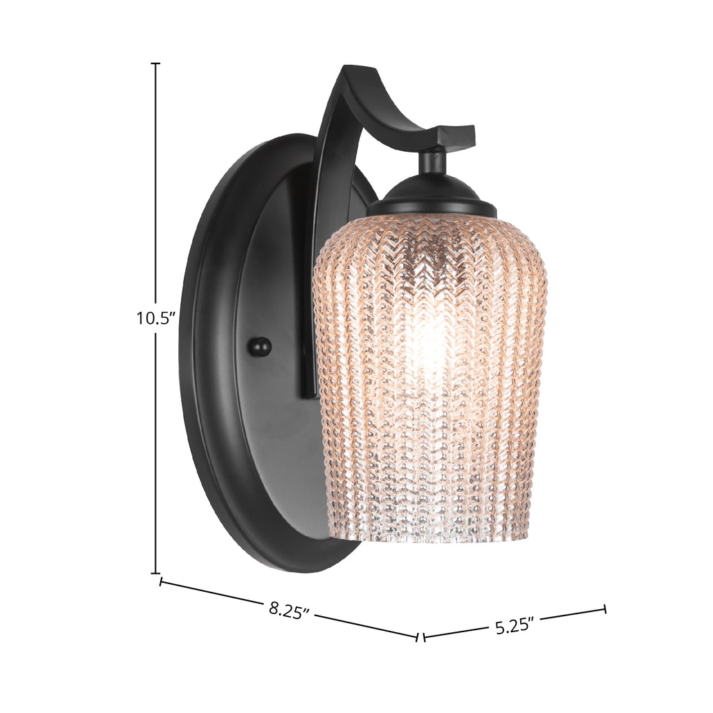 Zilo One Light Wall Sconce in Matte Black with 5" Silver Textured Shade