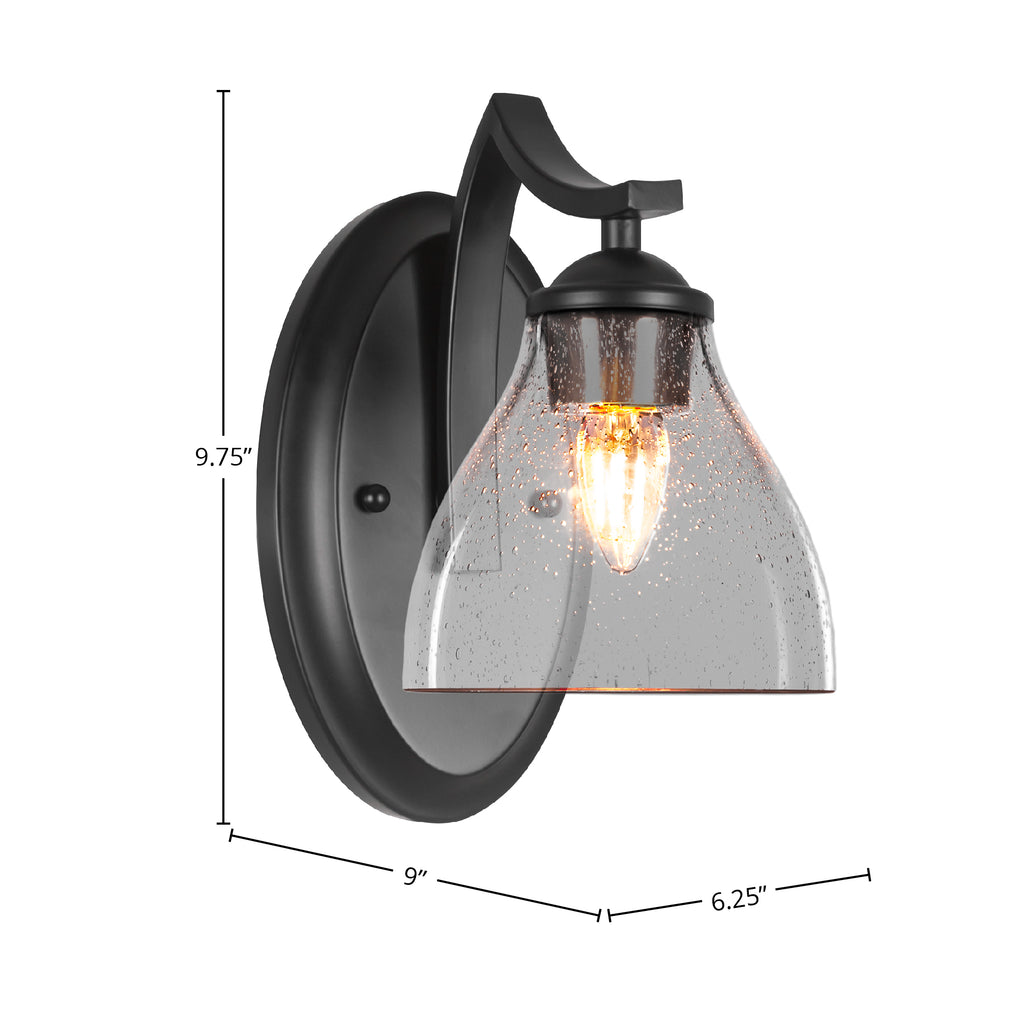 Zilo One Light Wall Sconce in Matte Black with 6.25" Clear Bubble Shade