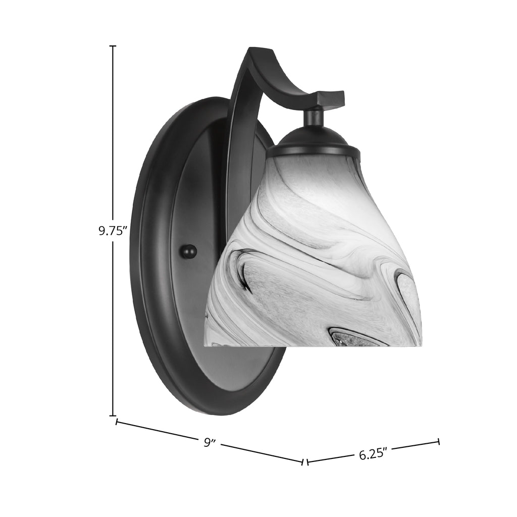 Zilo One Light Wall Sconce in Matte Black with 6.25" Onyx Swirl Shade