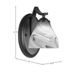Zilo One Light Wall Sconce in Matte Black with 6.25" Onyx Swirl Shade