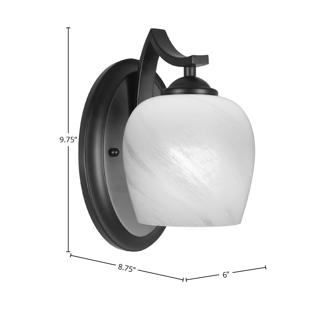 Zilo One Light Wall Sconce in Matte Black with 6" White Marble Shade