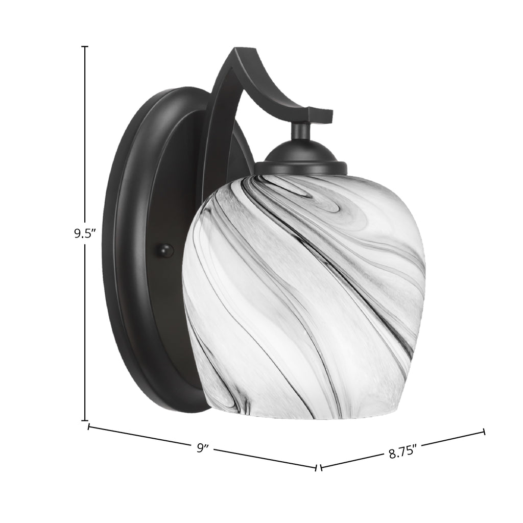 Zilo One Light Wall Sconce in Matte Black with 6" Onyx Swirl Shade