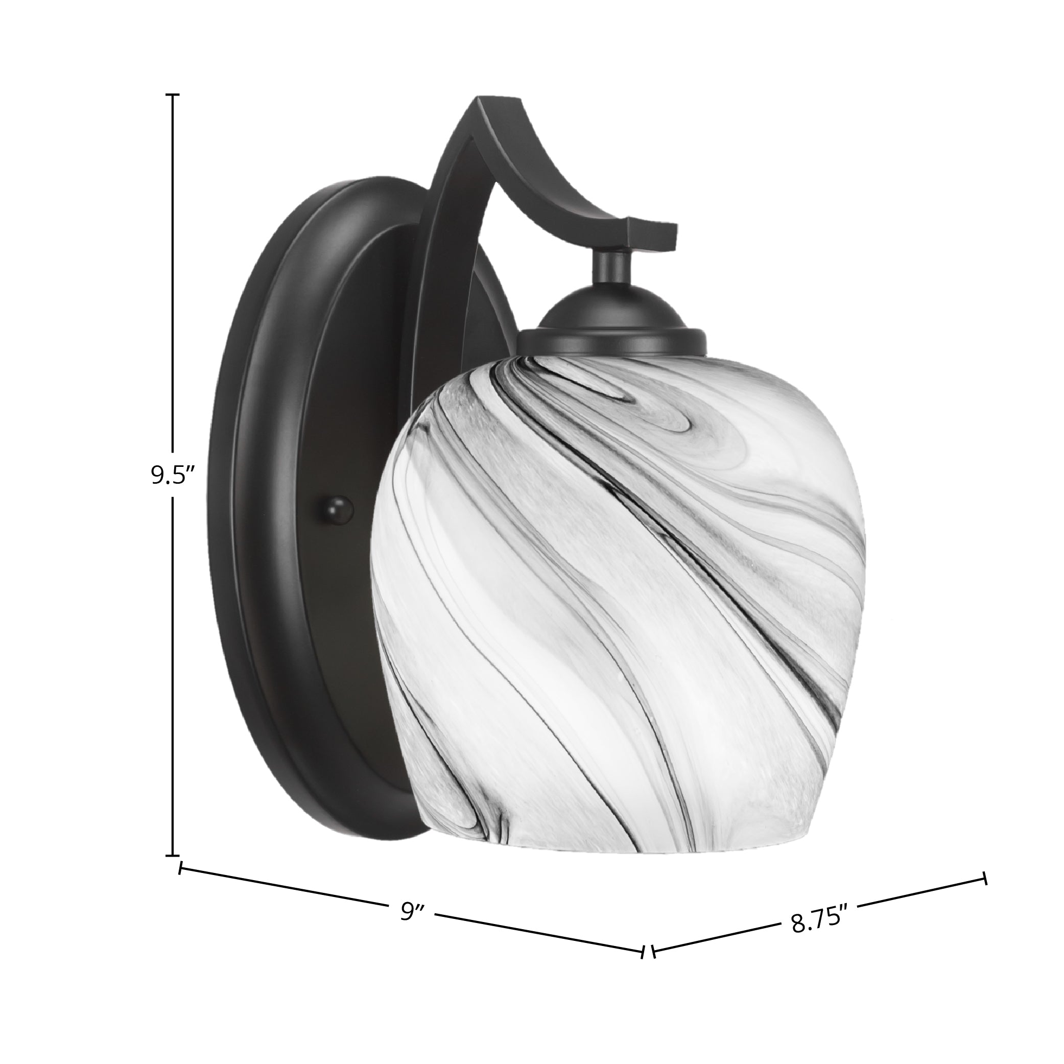 Zilo One Light Wall Sconce in Matte Black with 6" Onyx Swirl Shade
