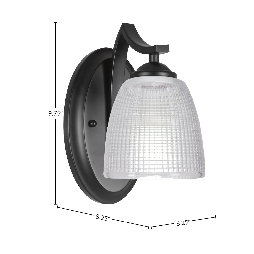 Zilo One Light Wall Sconce in Matte Black with 5" Clear Ribbed Shade