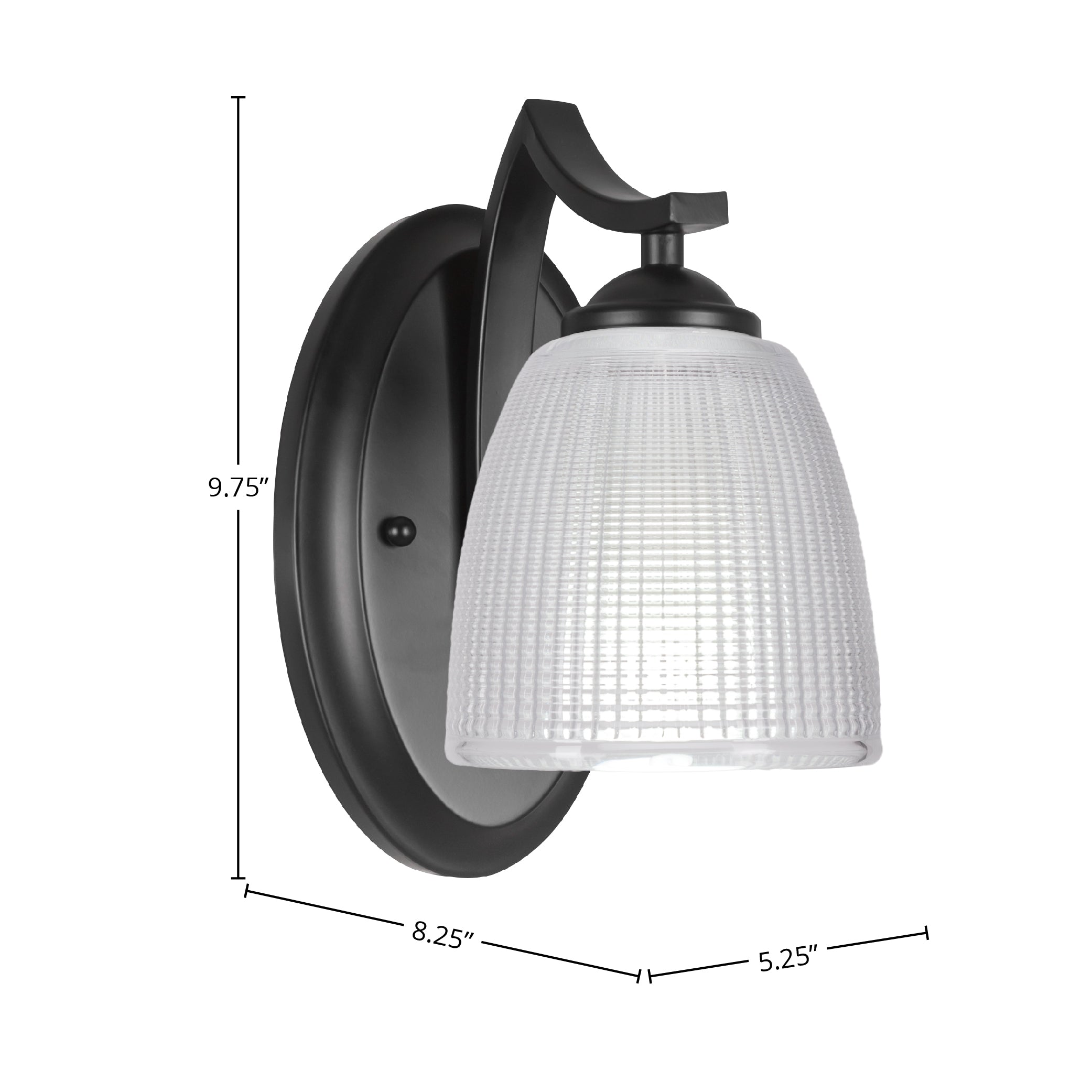 Zilo One Light Wall Sconce in Matte Black with 5" Clear Ribbed Shade