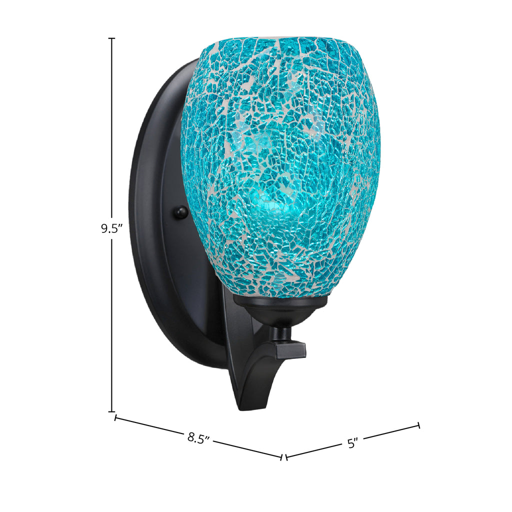 Zilo One Light Wall Sconce in Matte Black with 5" Turquoise Fusion Shade