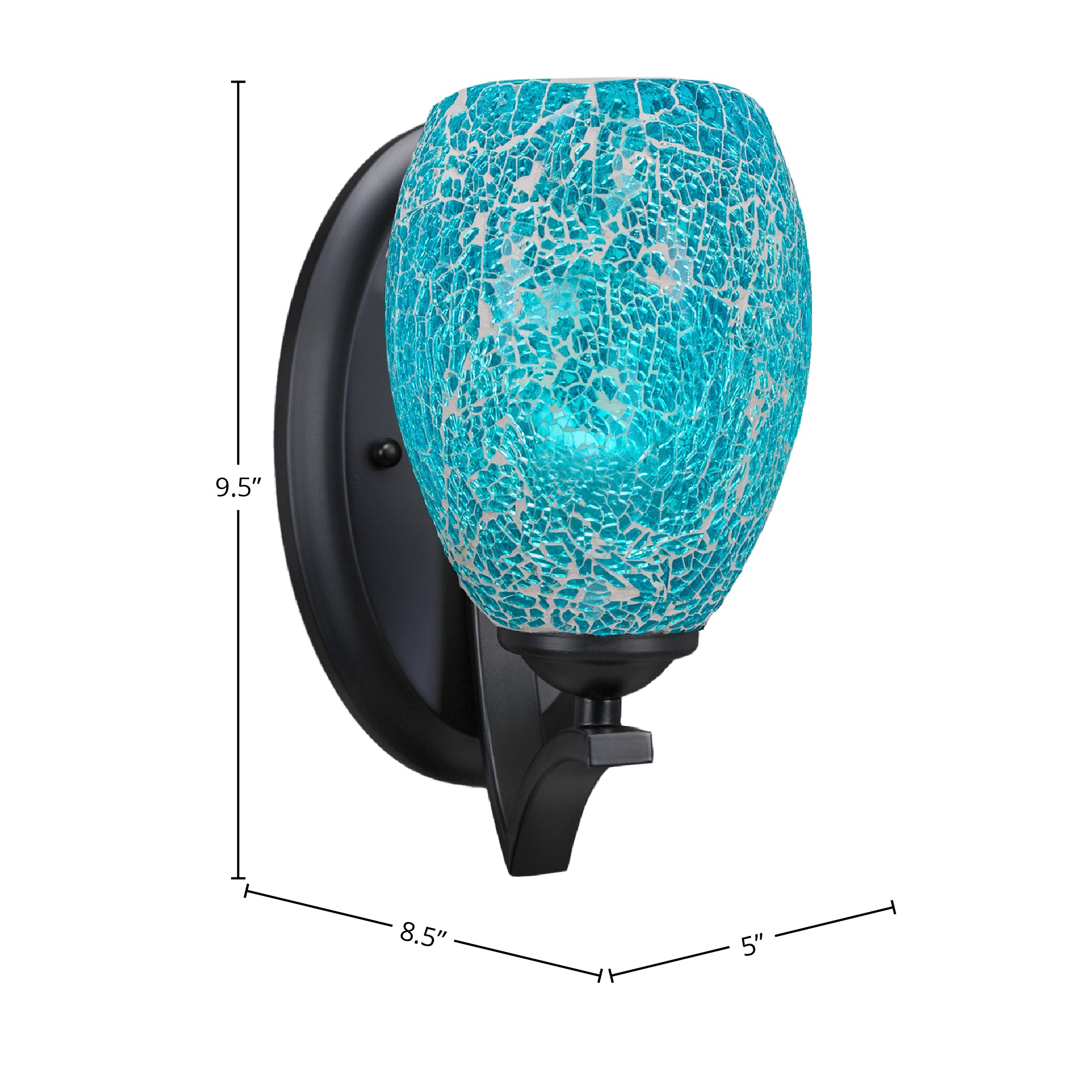 Zilo One Light Wall Sconce in Matte Black with 5" Turquoise Fusion Shade